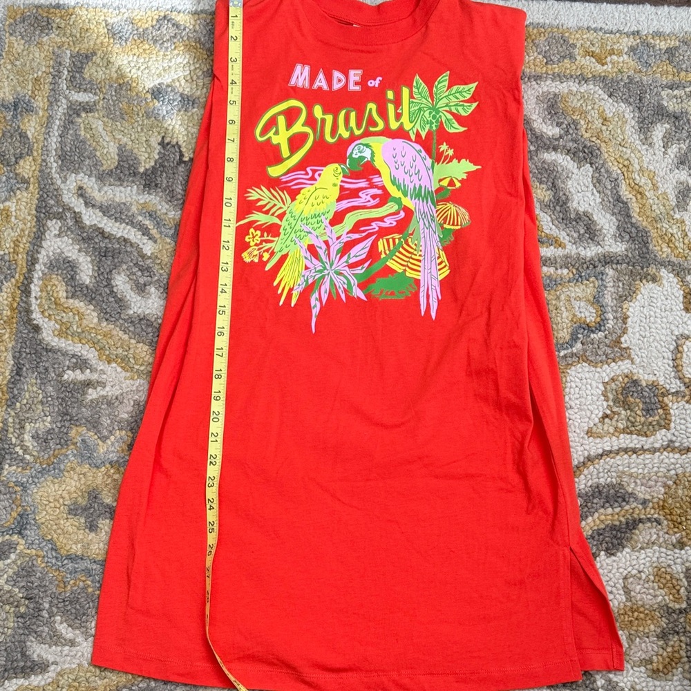 FARM Rio Red Mini Dress with Neon Tropical Parrots